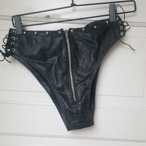Genuine leather lace up booty shorts